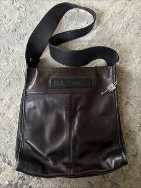 Fossil Black Leather Messenger Crossbody Bag